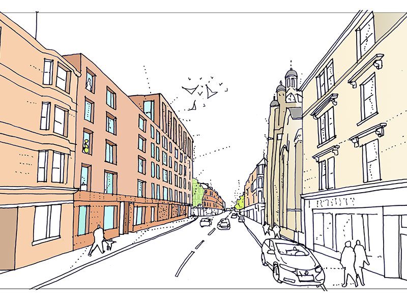 Queens Garage Residential Sketch Pollockshaws Road