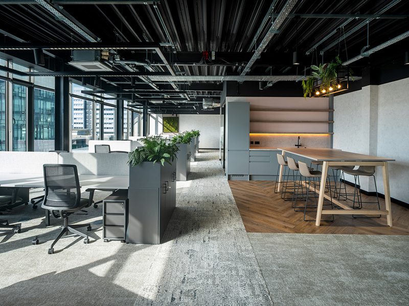 the image shows an example of neuroinclusive workplace design with clearly zoned areas